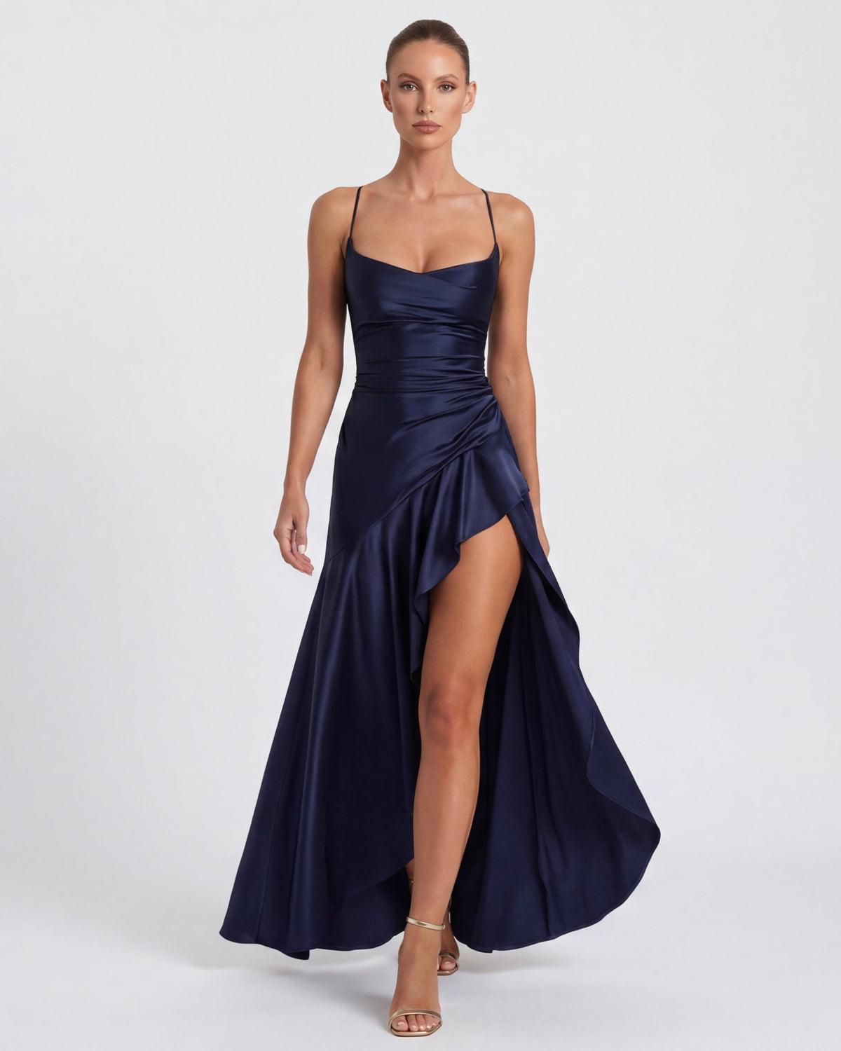 Isabeau - Elegant Draped Satin Muse Gown