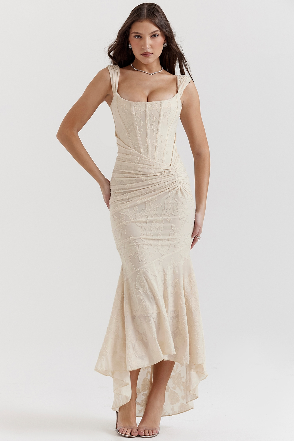 Magdalene - Lace Maxi Dress with Draped Waist