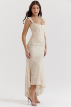 Magdalene - Lace Maxi Dress with Draped Waist