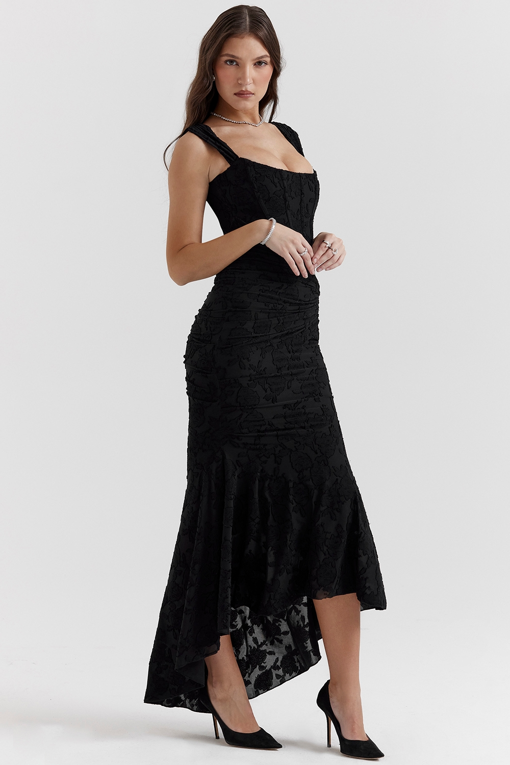 Magdalene - Lace Maxi Dress with Draped Waist