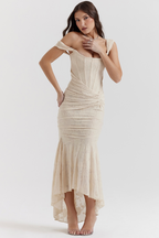 Magdalene - Lace Maxi Dress with Draped Waist