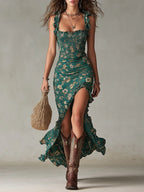 Mikaela - Boho Flowing Side-Slit Maxi Dress