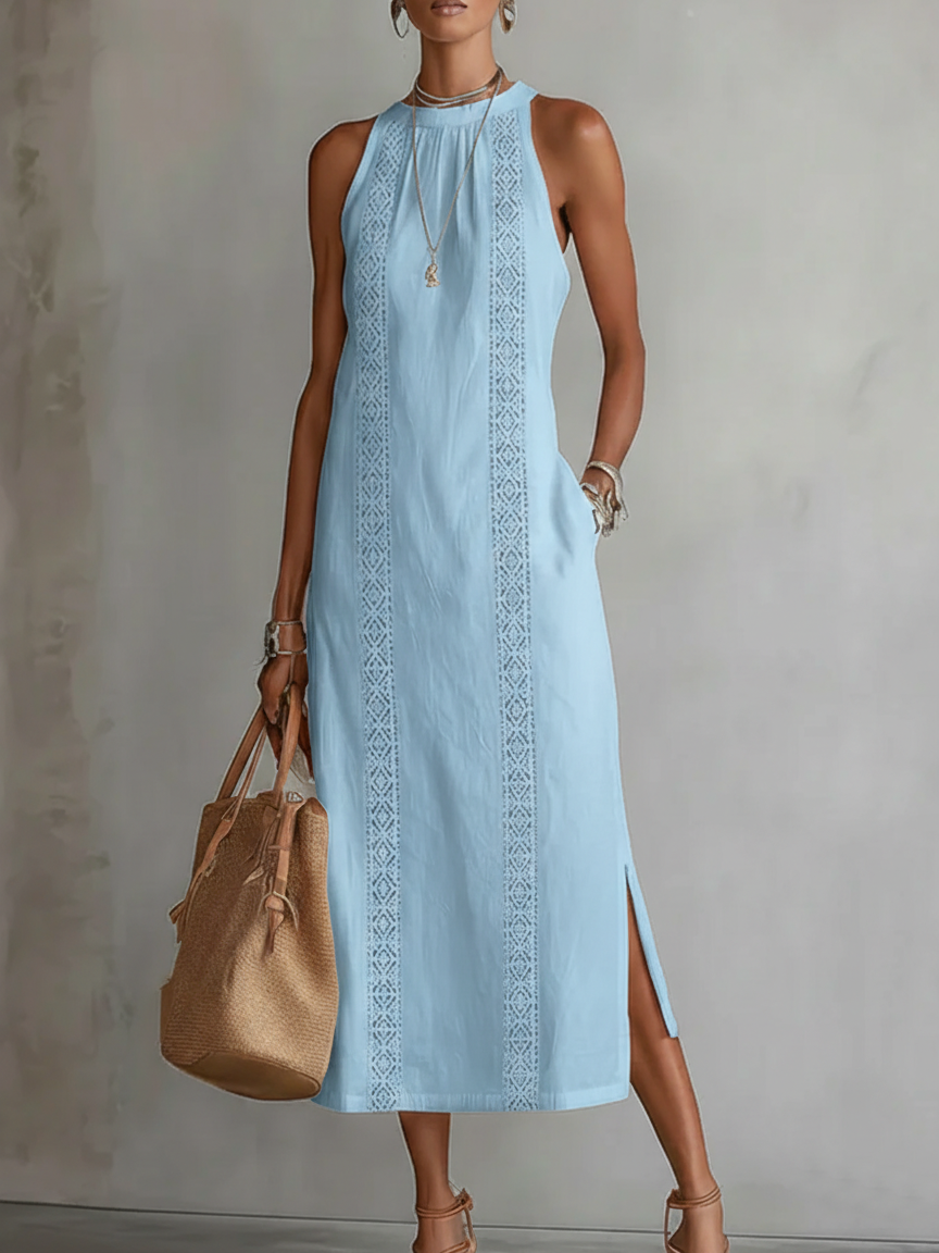 Jemima - Midi Linen Dress with Mao Collar