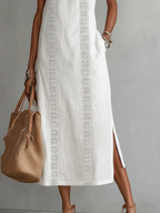 Jemima - Midi Linen Dress with Mao Collar